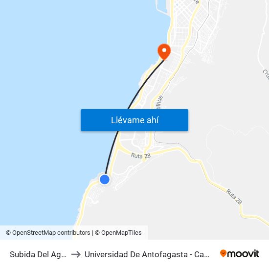 Subida Del Agua, 307 to Universidad De Antofagasta - Campus Angamos map