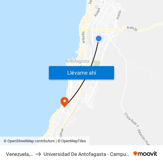 Venezuela, 903 to Universidad De Antofagasta - Campus Angamos map