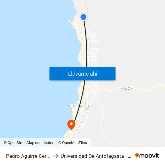 Pedro Aguirre Cerda/ Fluorita to Universidad De Antofagasta - Campus Angamos map