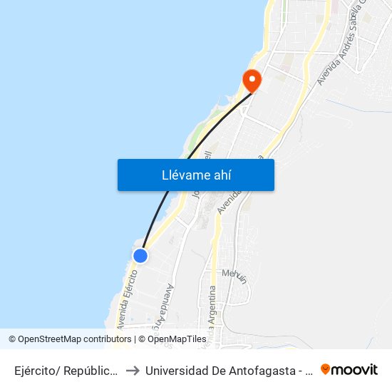 Ejército/ República De Croacia to Universidad De Antofagasta - Campus Angamos map