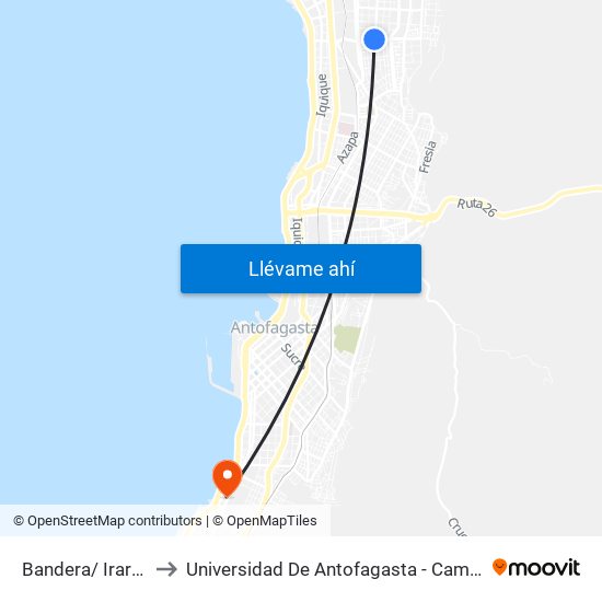 Bandera/ Irarrázaval to Universidad De Antofagasta - Campus Angamos map