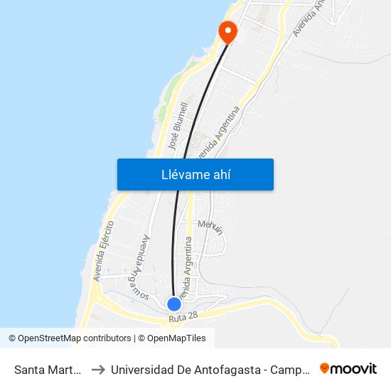 Santa Marta, 775 to Universidad De Antofagasta - Campus Angamos map