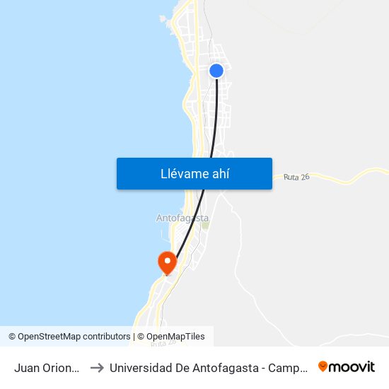 Juan Orione, 896 to Universidad De Antofagasta - Campus Angamos map