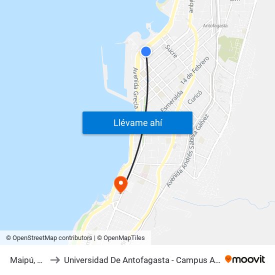Maipú, 216 to Universidad De Antofagasta - Campus Angamos map