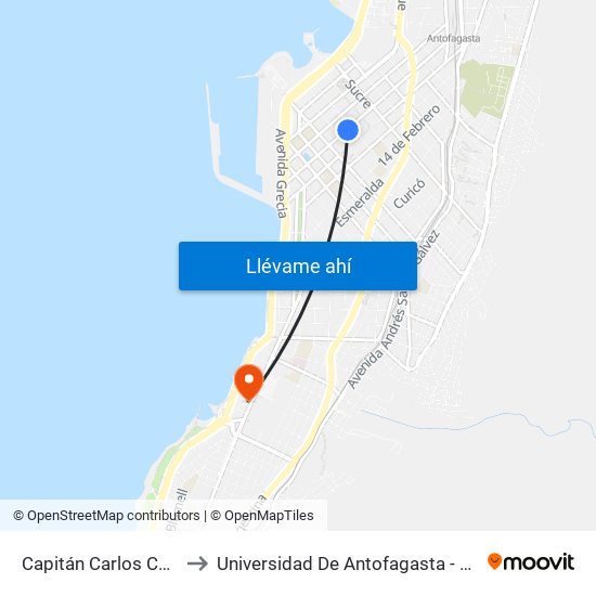 Capitán Carlos Condell, 2460 to Universidad De Antofagasta - Campus Angamos map