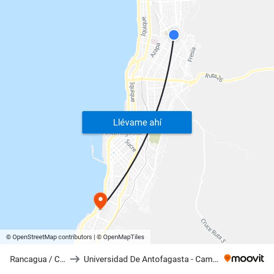 Rancagua / Calbuco to Universidad De Antofagasta - Campus Angamos map