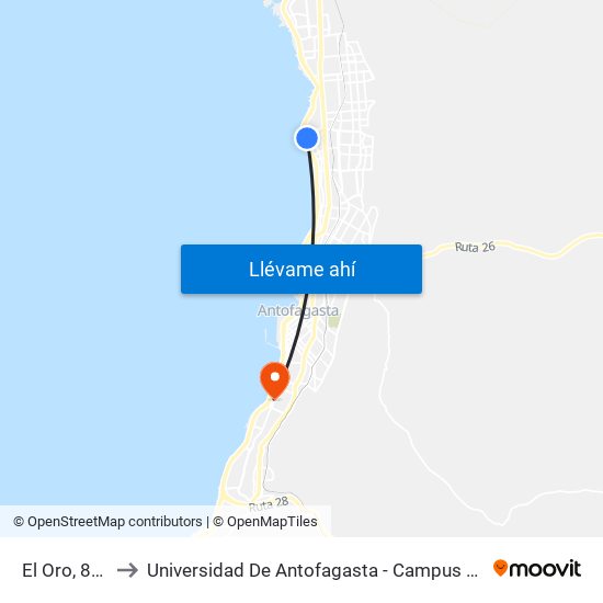 El Oro, 8186 to Universidad De Antofagasta - Campus Angamos map