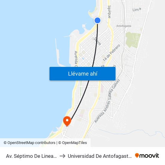 Av. Séptimo De Linea / Nuevo Extremo to Universidad De Antofagasta - Campus Angamos map