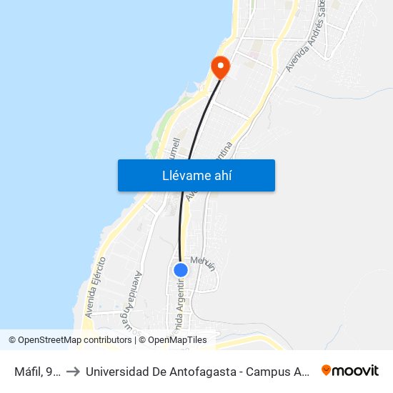 Máfil, 991 to Universidad De Antofagasta - Campus Angamos map