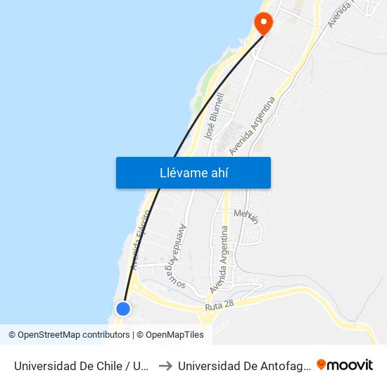 Universidad De Chile / Universidad De Antofagasta to Universidad De Antofagasta - Campus Angamos map