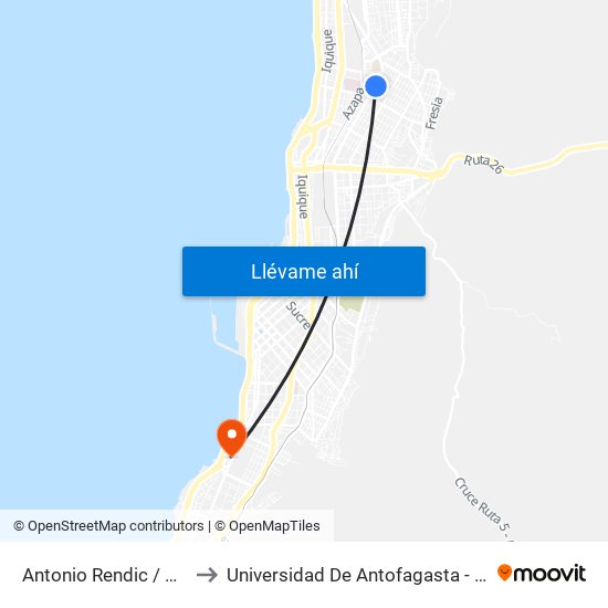 Antonio Rendic / Montegrande to Universidad De Antofagasta - Campus Angamos map