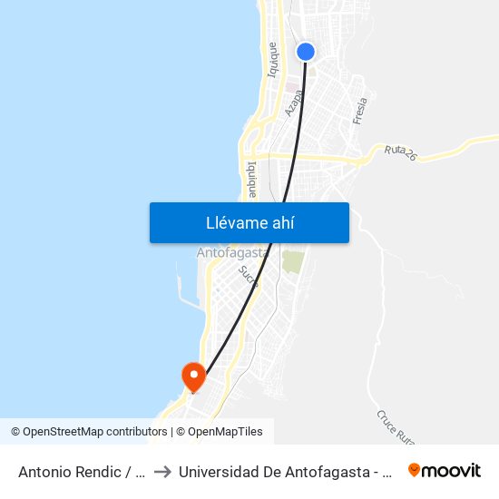 Antonio Rendic / San Miguel to Universidad De Antofagasta - Campus Angamos map