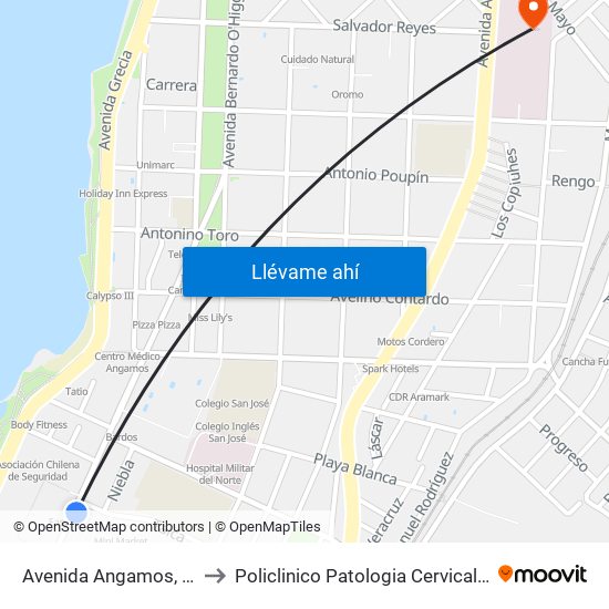 Avenida Angamos, 800 to Policlinico Patologia Cervical HRA map