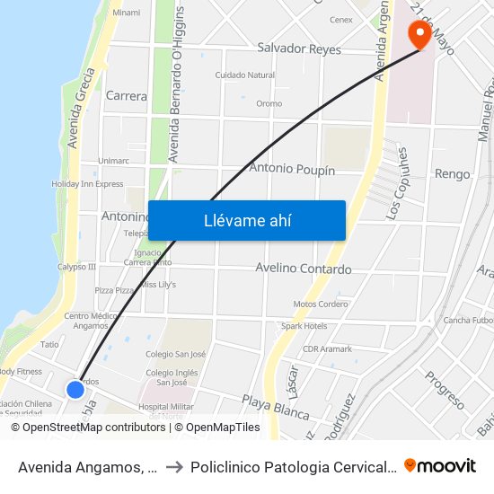 Avenida Angamos, 303 to Policlinico Patologia Cervical HRA map