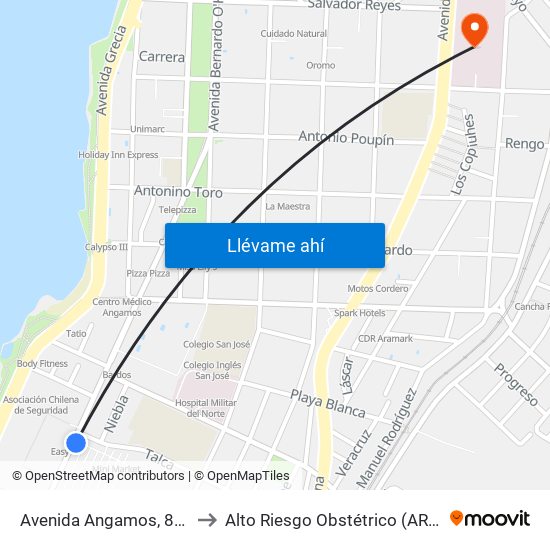 Avenida Angamos, 800 to Alto Riesgo Obstétrico (ARO) map