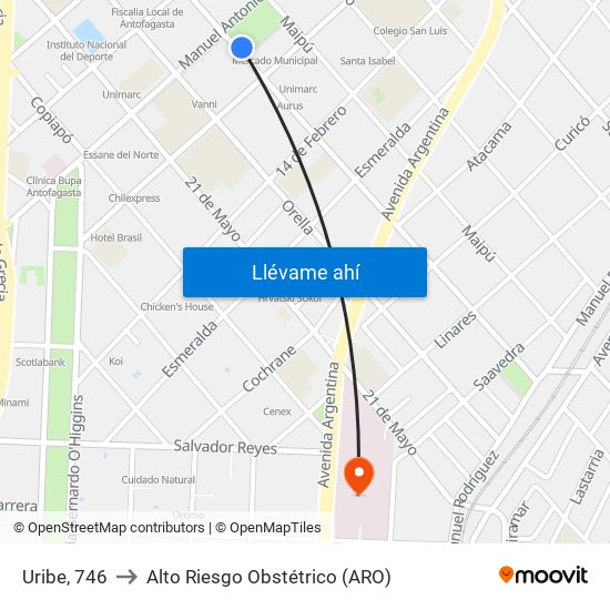 Uribe, 746 to Alto Riesgo Obstétrico (ARO) map