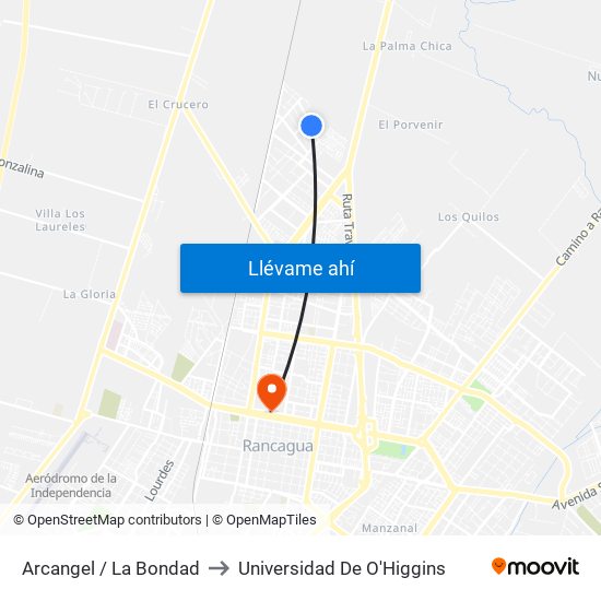 Arcangel / La Bondad to Universidad De O'Higgins map