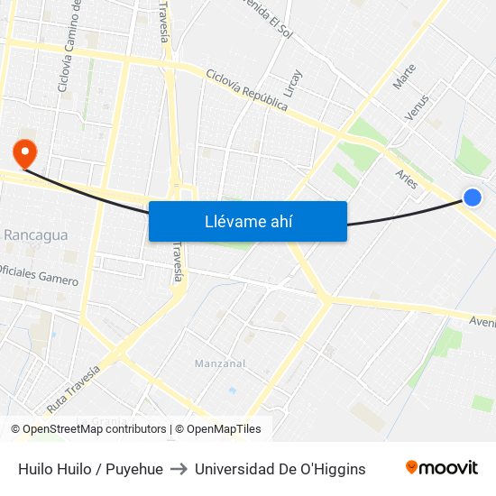 Huilo Huilo / Puyehue to Universidad De O'Higgins map