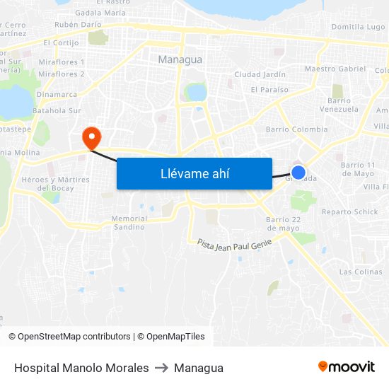 Hospital Manolo Morales to Managua map