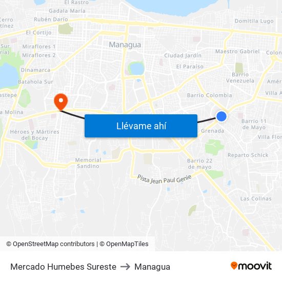 Mercado Humebes Sureste to Managua map