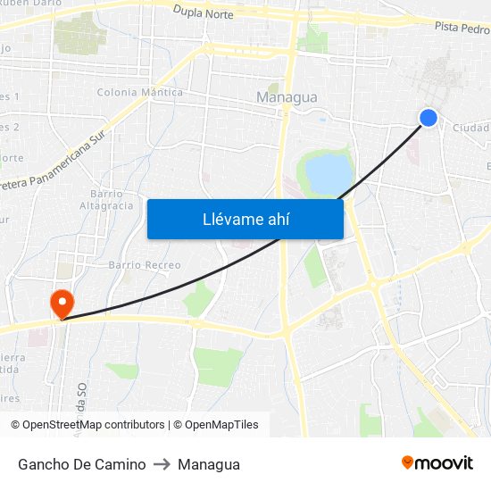 Gancho De Camino to Managua map