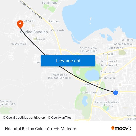 Hospital Bertha Calderón to Mateare map