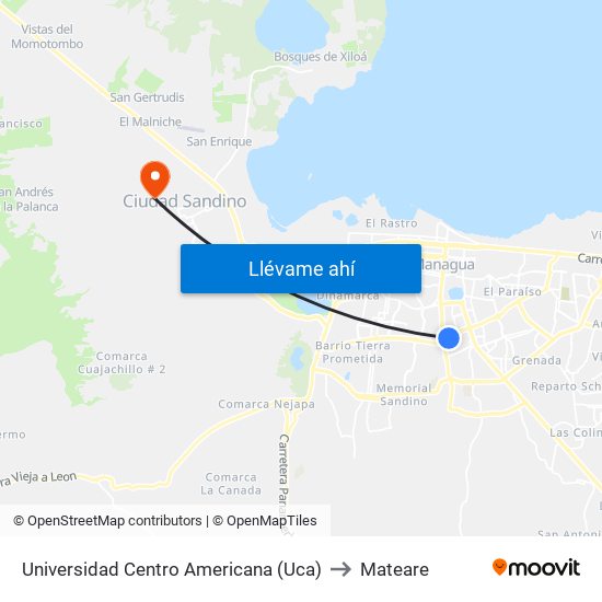 Universidad Centro Americana (Uca) to Mateare map