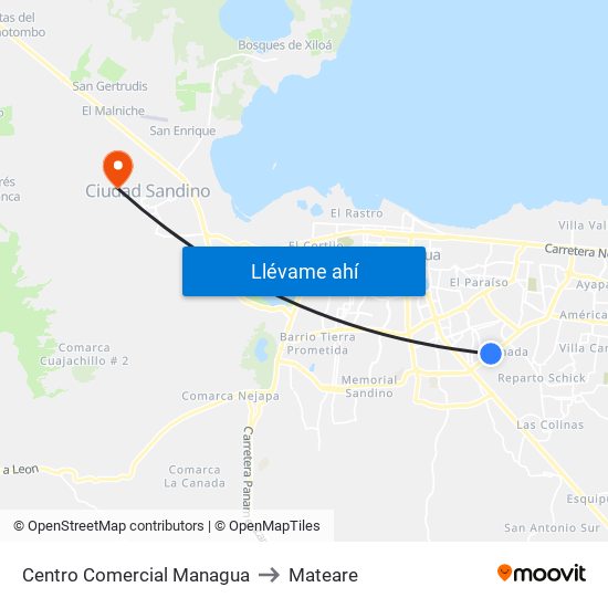 Centro Comercial Managua to Mateare map