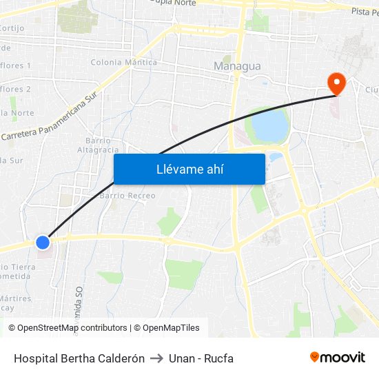 Hospital Bertha Calderón to Unan - Rucfa map