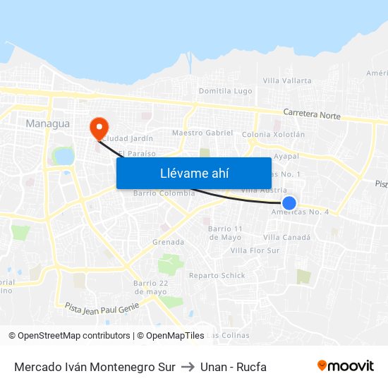 Mercado Iván Montenegro Sur to Unan - Rucfa map