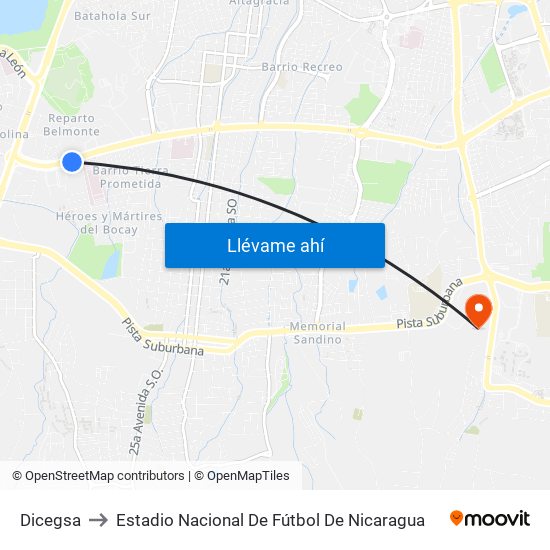 Dicegsa to Estadio Nacional De Fútbol De Nicaragua map