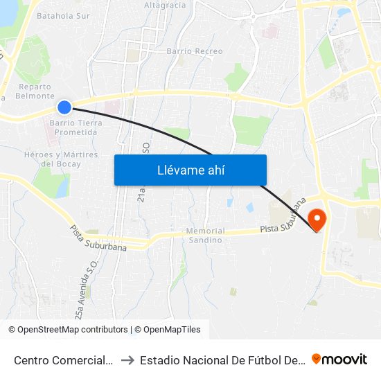 Centro Comercial Nejapa to Estadio Nacional De Fútbol De Nicaragua map