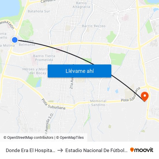 Donde Era El Hospital Velez Paiz to Estadio Nacional De Fútbol De Nicaragua map