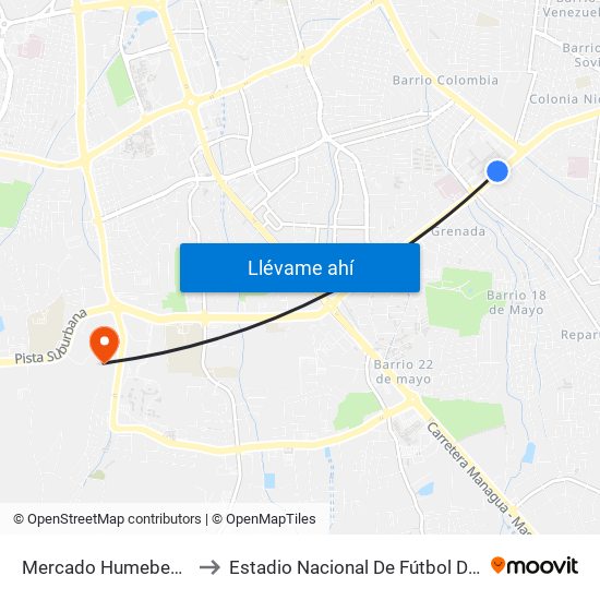 Mercado Humebes Sureste to Estadio Nacional De Fútbol De Nicaragua map