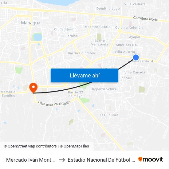 Mercado Iván Montenegro Sur to Estadio Nacional De Fútbol De Nicaragua map