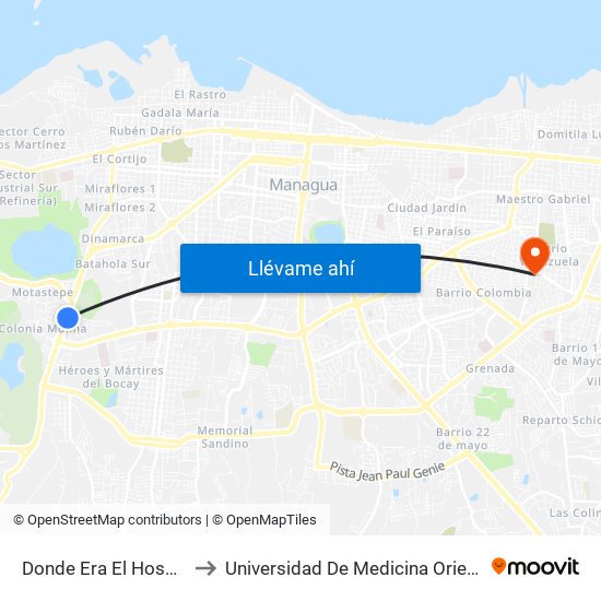 Donde Era El Hospital Velez Paiz to Universidad De Medicina Oriental Japón-Nicaragua map