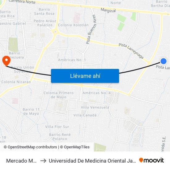 Mercado Mayoreo to Universidad De Medicina Oriental Japón-Nicaragua map