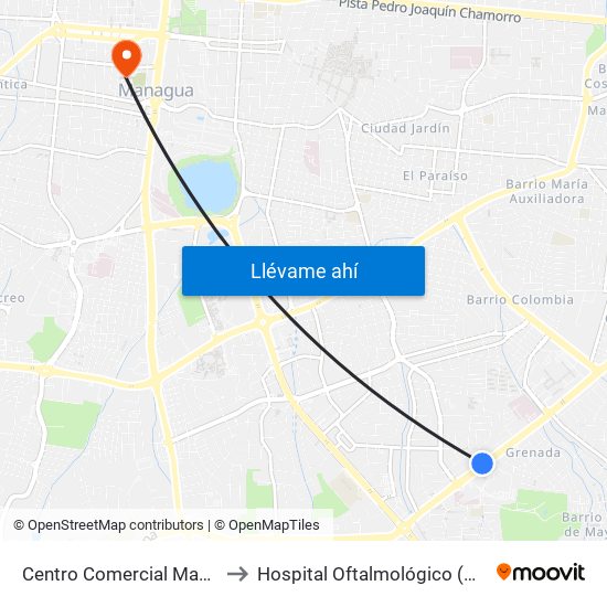 Centro Comercial Managua to Hospital Oftalmológico (Cenao) map
