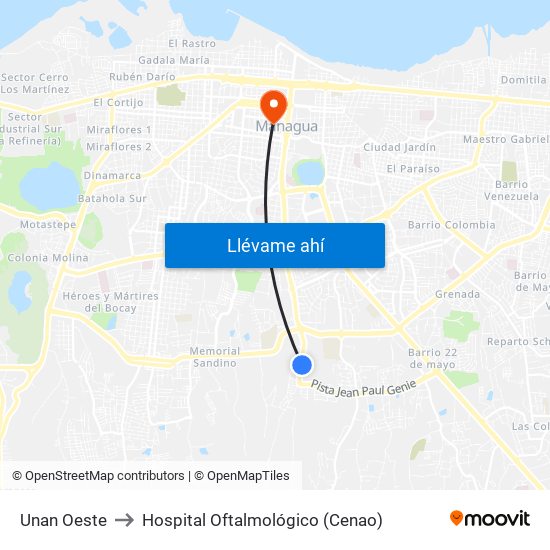 Unan Oeste to Hospital Oftalmológico (Cenao) map