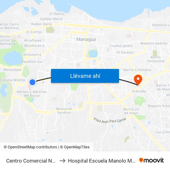 Centro Comercial Nejapa to Hospital Escuela Manolo Morales map