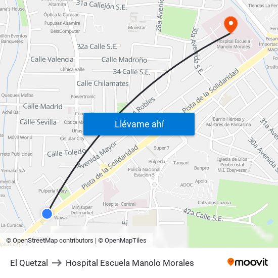 El Quetzal to Hospital Escuela Manolo Morales map