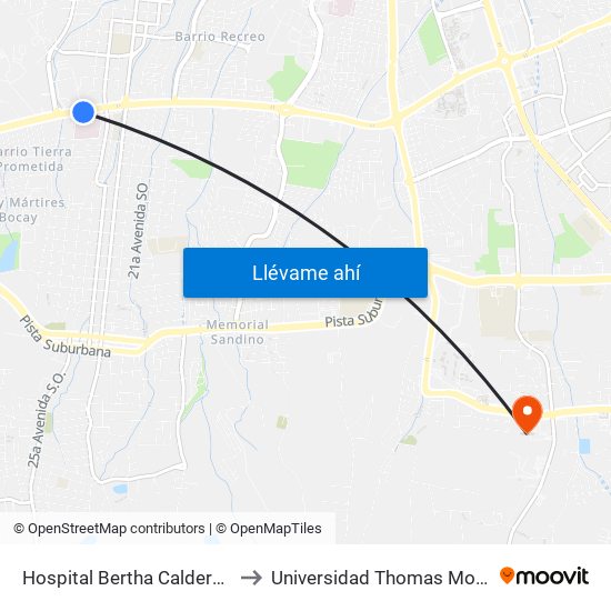 Hospital Bertha Calderón to Universidad Thomas More map