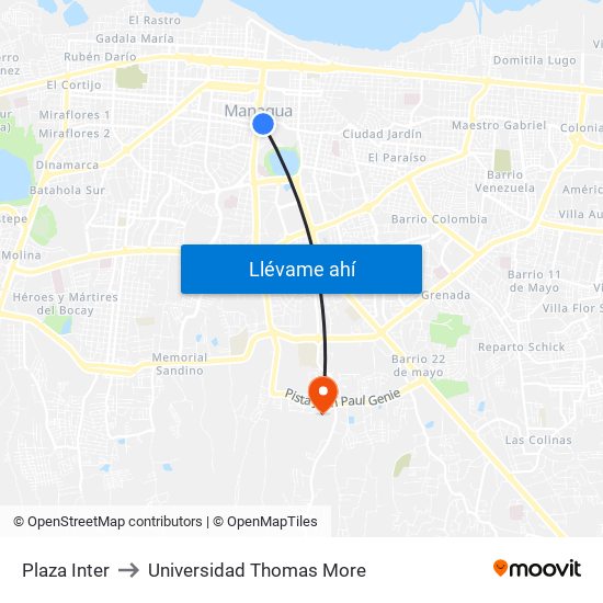 Plaza Inter to Universidad Thomas More map