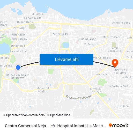 Centro Comercial Nejapa to Hospital Infantil La Mascota map
