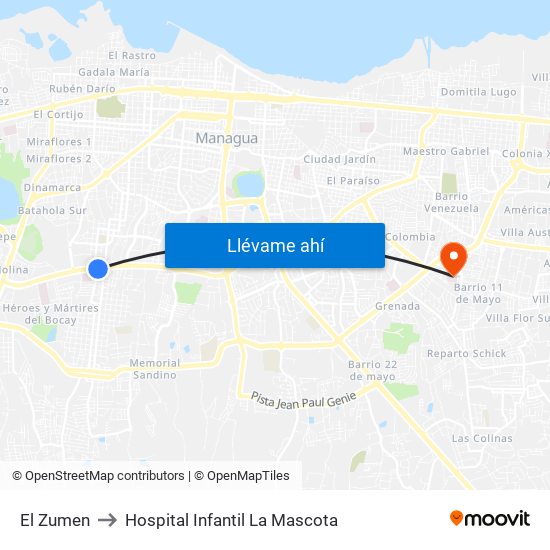El Zumen to Hospital Infantil La Mascota map