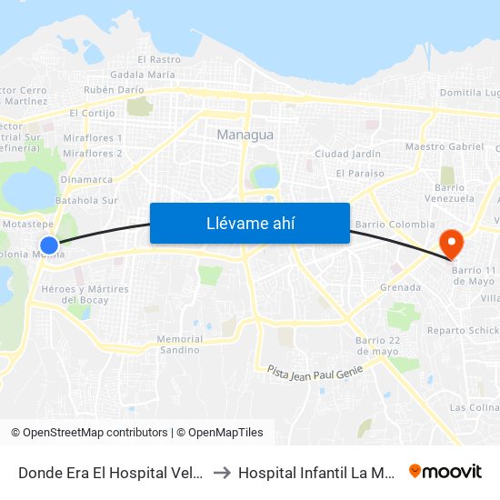 Donde Era El Hospital Velez Paiz to Hospital Infantil La Mascota map