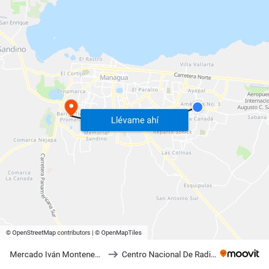 Mercado Iván Montenegro Sur to Centro Nacional De Radiologia map