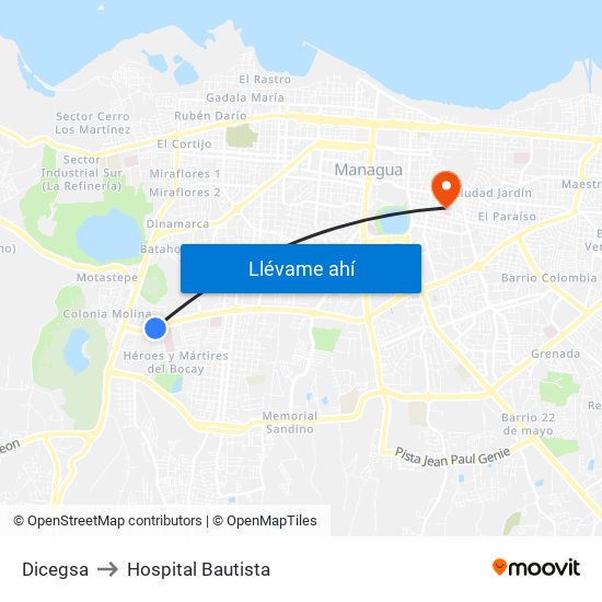 Dicegsa to Hospital Bautista map