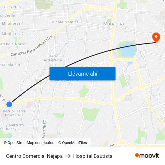 Centro Comercial Nejapa to Hospital Bautista map