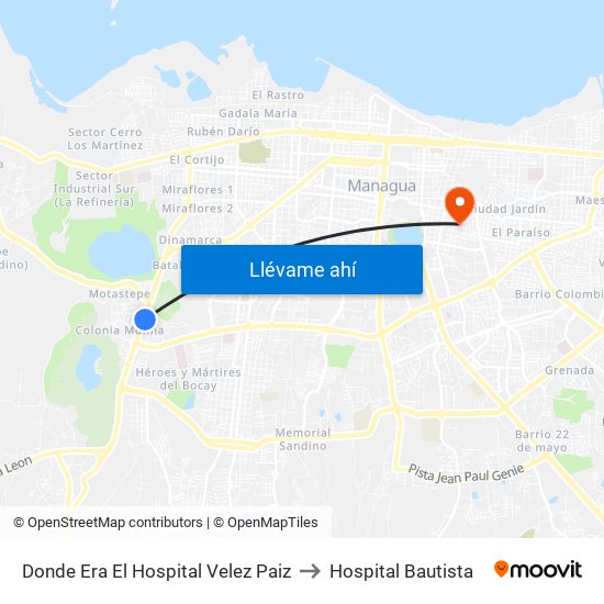 Donde Era El Hospital Velez Paiz to Hospital Bautista map